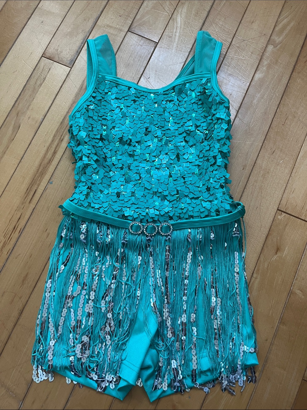 Weissman Teal Sequin Fringe Dance Costume